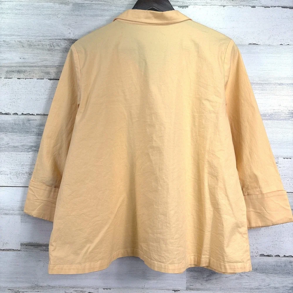 Coldwater Creek Womens Yellow Mandarin Collar 3/4‎ Sleeve Button Front Jacket L